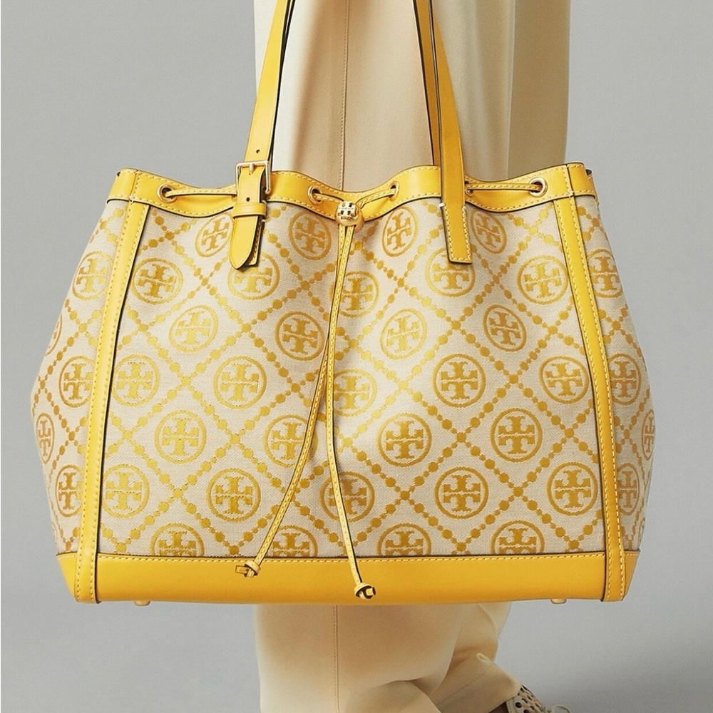 TORY BURCH T Monogram Jacquard Canvas Large Tote GOLDFINCH-Yellow - Picture 3 of 17